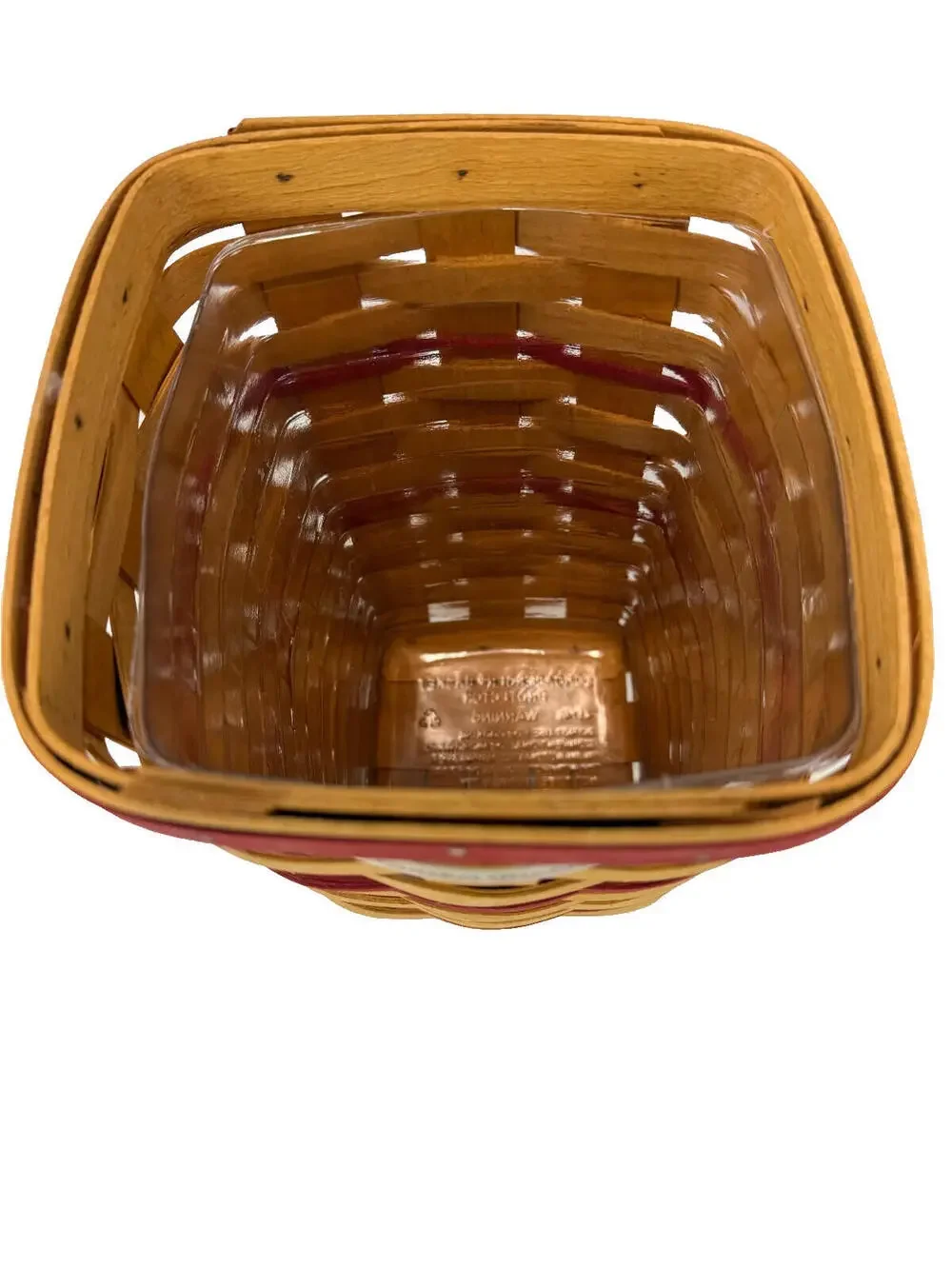 1996 Longaberger Medium Spoon Basket w/Red Trim & Protector Handwoven USA